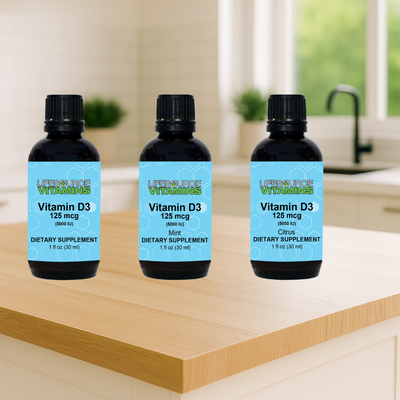 Vitamin D3 125 mcg (5000 IU) Liquid - 1 fl oz / 3 Versions - Unflavored, Mint or Citrus