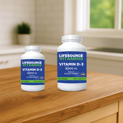 Vitamin D3 125 mcg (5,000 IU) - 2 Sizes / 120 & 240 Softgels