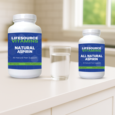 Aspirin - All Natural & Safe - Pain-Ease - 20 All Natural Ingredients w/ White Willow Bark 2 Sizes / 90 & 180 Value Size Veg Caps