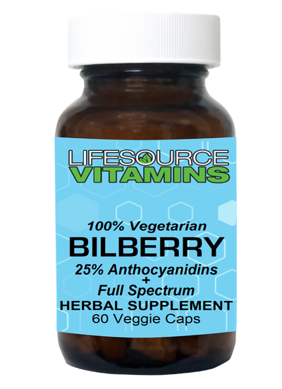 Bilberry (Organic) Leaf - 250 mg -w/ Bilberry Leaf Extract -50 mg - 60 Vegetarian Capsules