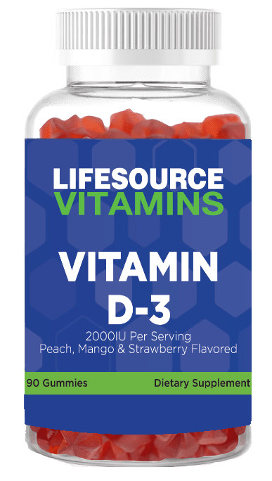 Vitamin D3 50 mcg (2,000 IU) Gummies - Peach, Mixed Berry & Strawberry - 90 Gummies