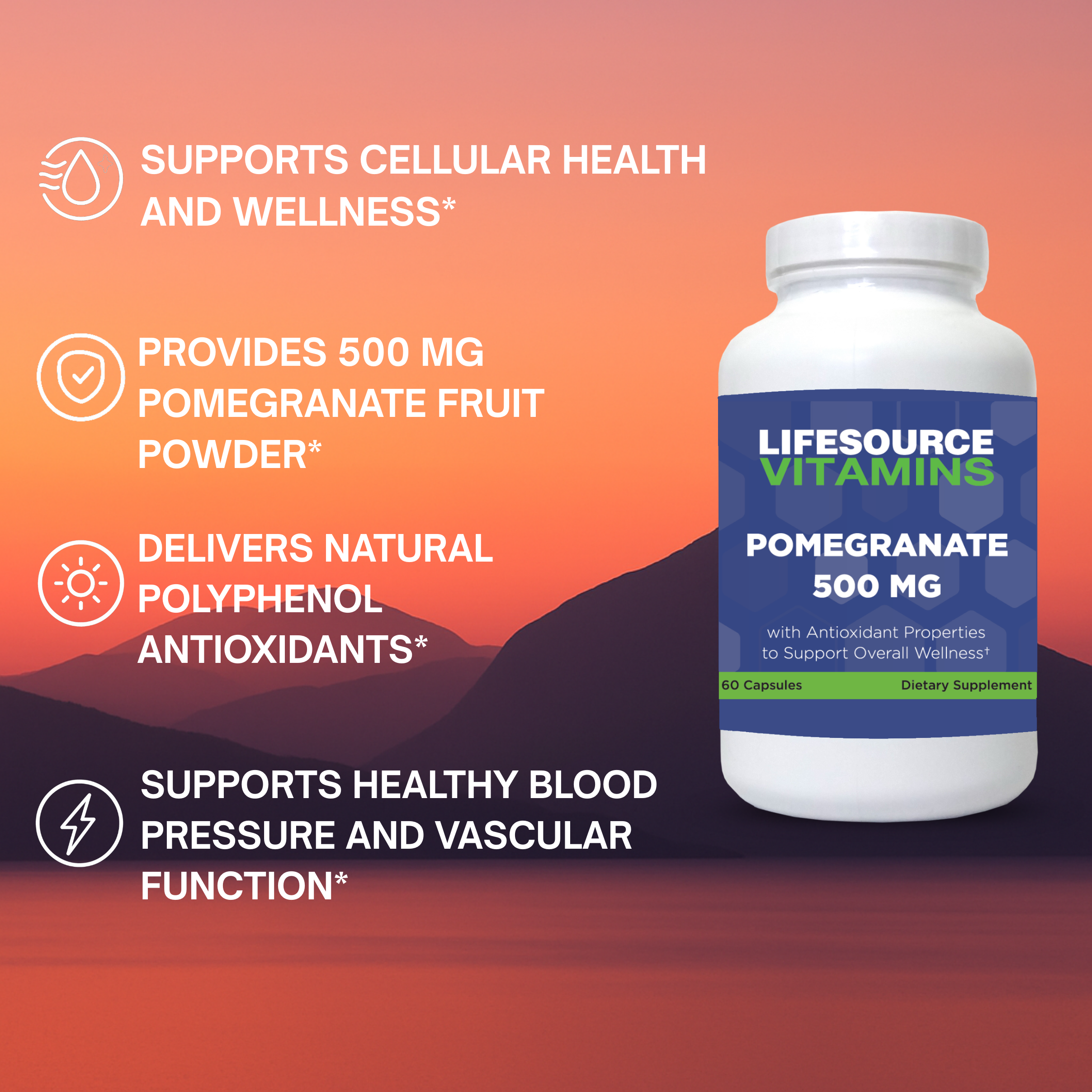 Lifesource Test LifeSource Vitamins-Pomegranate 500 mg- Antioxidant Support - 60 Capsules